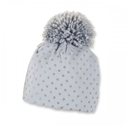 Dievčensk&aacute; bledosiv&aacute; čiapka s guličkami a brmbolcom  | Sterntaler