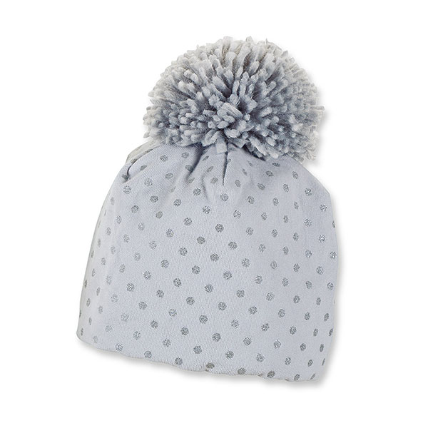 Dievčensk&aacute; bledosiv&aacute; čiapka s guličkami a brmbolcom  | Sterntaler